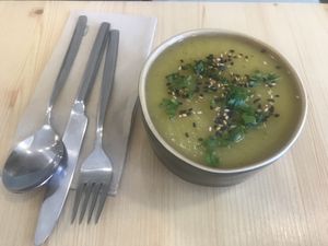 Soup that comes with menu of the day  at O Macrobiotico in Porto