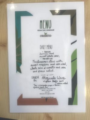 Menu  at O Macrobiotico in Porto