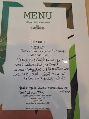 Example of menu at O Macrobiotico in Porto