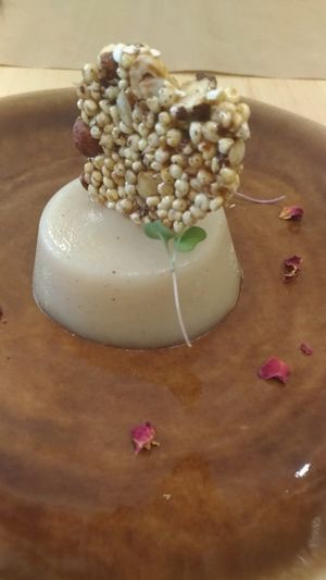 pear flan with hazelnut cracker at O Macrobiotico in Porto