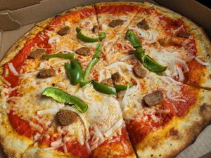 Vegan-za pizza! Love the new vegan option! at Bohemian Pizza & Tacos in Litchfield