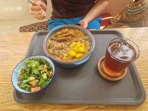 Lunch set CVE850. These sets are good value compared to individual items on the menu. The dish of the day was cachupa. at Tambake in Praia