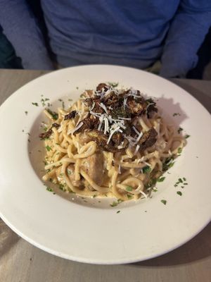 Creamy vegan sausage spaghetti   at Village Pantry in Hamilton