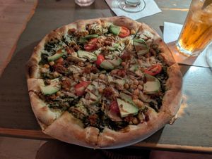 Avocado flatbread (pizza) at Village Pantry in Hamilton