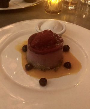 Avocado and raspberry mousse with coconut soy ice cream - vegan  at Village Pantry in Hamilton