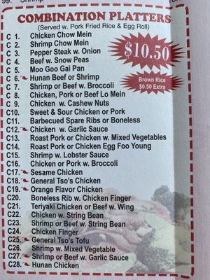 Combo options  at New Asia Restaurant in West Hartford