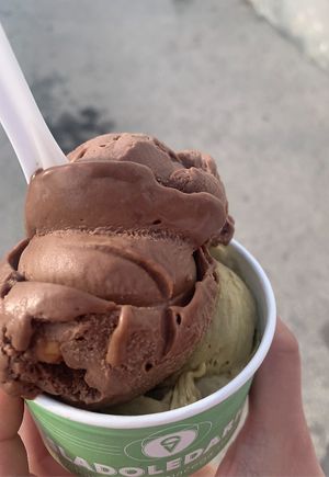 Vegan hazelnut and pistachio at Sladoledarna in Koper