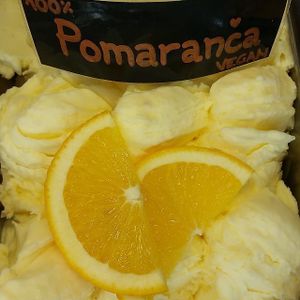 Orange vegan ice cream.

Photo by: Sladoledarna on Facebook. at Sladoledarna in Koper
