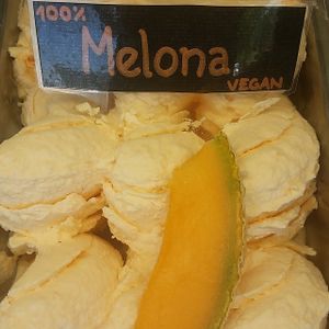 Cantaloupe vegan ice cream.

Photo by: Sladoledarna on Facebook. at Sladoledarna in Koper