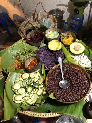 Selection of rainbow vegetables at Night Market - Vegan Wrap Stall in Pai