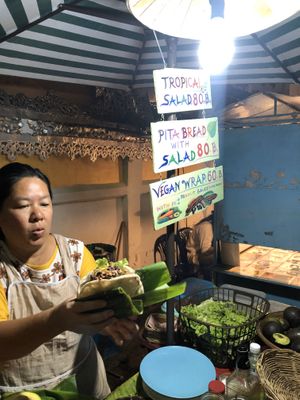 Super friendly stall owner at Night Market - Vegan Wrap Stall in Pai