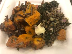 Pumpkin/Wild rice + Onion/Spinach lentils at SuperNature in Central Singapore