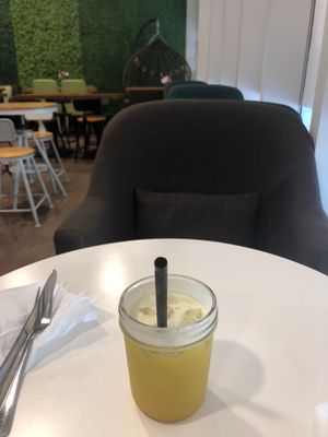 Anti-inflammatory drink, tinge of ginger and turmeric with fruits. Nice at Soul ALife - Changi City Point in East Singapore