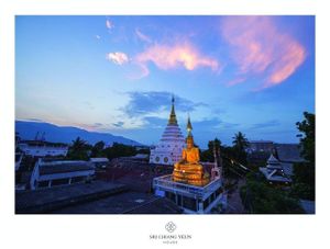 View of Buddha  Behind the Restaurant  on Evening  at Sri Chiang Yeun House in Chiang Mai