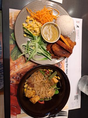 Vegan kids katsu and stir-fry noodles at Wagamama in Birmingham
