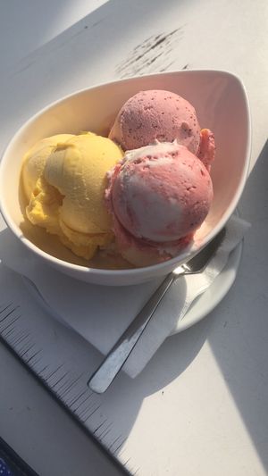 Mango, strawberry and banana  at Kavarna Cacao in Portoroz