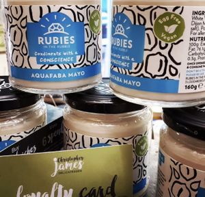 Rubies Vegan Mayo jars at Christopher James Delicatessen in Leicester