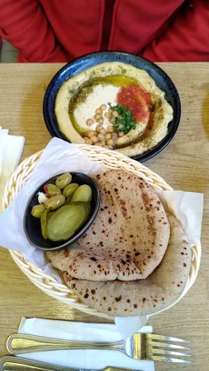 Hummus and sourdough pitas at Shouk in Drumcondra