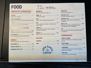 Menu at Java Earth in San Diego