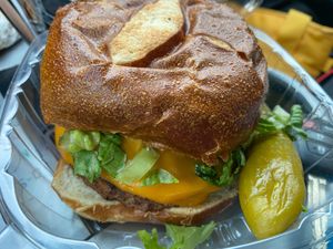 BBQ burger, was good, but needed more sauce  at Eat a Pita in Louisville