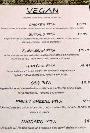 Many vegan options, these are in addition to regular menu choices. at Eat a Pita in Louisville