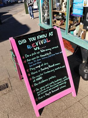 Outside placard  at Revival in Whitstable