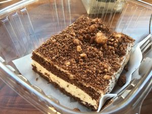 Vegan creamy layer cake (like a cheesecake + cake combo) at Frena Bakery and Café - Soma in San Francisco