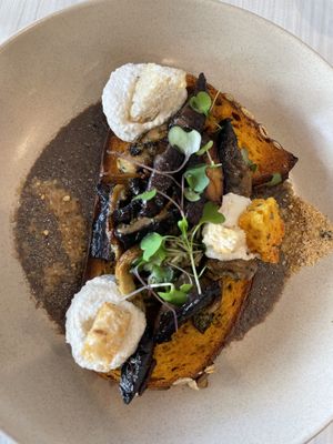 Pumpkin bread with cashew cream cheese and mushroom truffle   at Tonic & Grace in Malvern