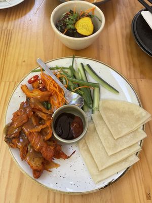 Vegan duck pancake and eggplant rice paper rolls  at Hochi Mama in Melbourne