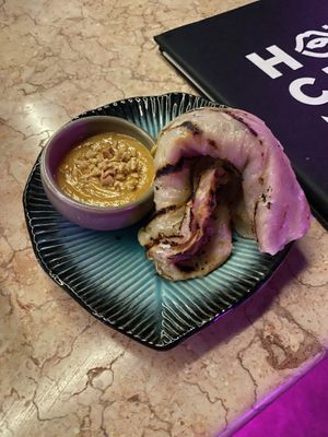 Roti and satay sauce   at Hochi Mama in Melbourne