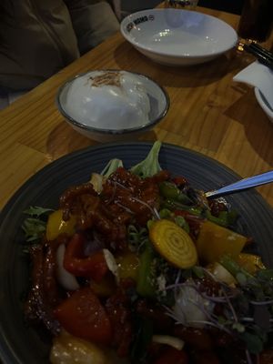 vegan duck and coconut ricee  at Hochi Mama in Melbourne