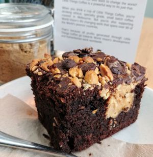 Chocolate peanut butter brownie at Little Things Coffee in Blackburn