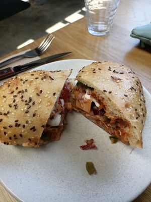 Pulled jackfruit focaccia at Little Things Coffee in Blackburn