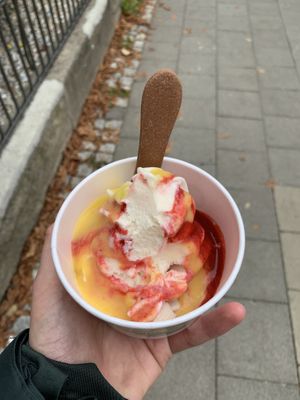 Großer Frozen Yogurt mit Erdbeer- und Mangopüree  at Erna & Käthe - Kastanienallee in Braunschweig