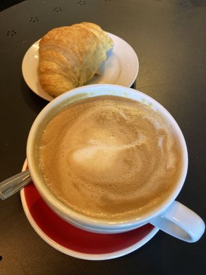 Soya milk latte and vegan croissant   at Cafe Jardin in Verdun