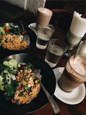 Hot chocolate and a dinner offer (on weekdays) - soup + main only 5 euros!! 😋💚 at Mazā Terapija in Riga