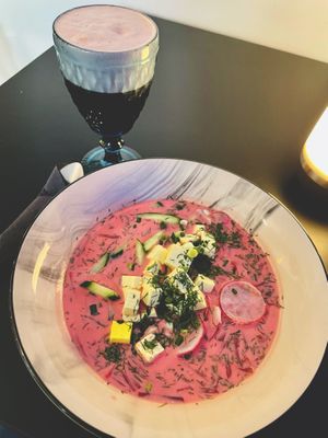 cold Latvian soup at Mazā Terapija in Riga