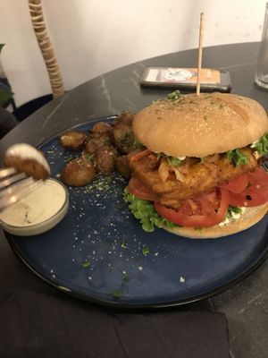 kimchi burger with tofu  at Mazā Terapija in Riga