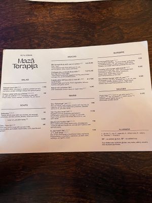 Menu at Mazā Terapija in Riga