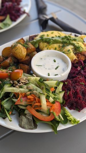 Soy Schnitzel (13€) at Mazā Terapija in Riga