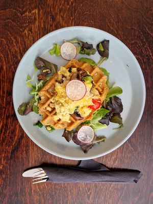 Excellent breakfast waffle! at Mazā Terapija in Riga