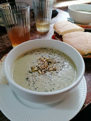 Mushroom and brocoli soup at Mazā Terapija in Riga