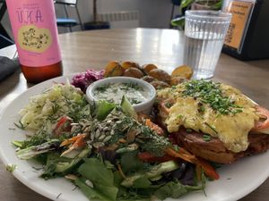Soy Schnitzel and sides  at Mazā Terapija in Riga