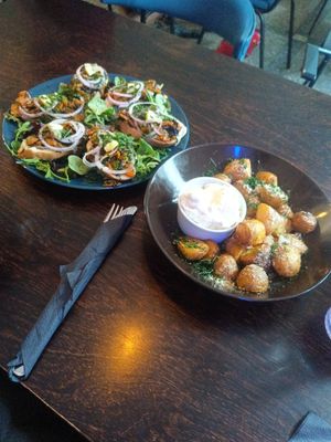 Carrot lox breads and potatoes at Mazā Terapija in Riga