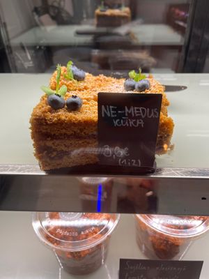 “No-honey” cake — divine! at Mazā Terapija in Riga