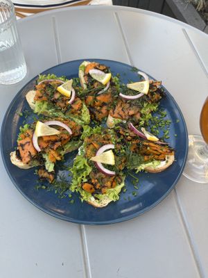 Thin Bread Slices with Carrot Salmon  at Mazā Terapija in Riga