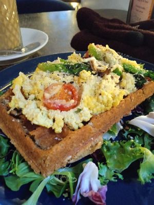 Waffle with scrambled egg #Veganuary at Mazā Terapija in Riga
