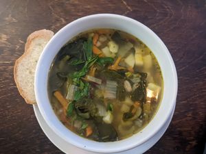 Bena broth soup with rapeseed at Mazā Terapija in Riga