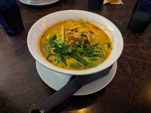 Tom yum at Mazā Terapija in Riga