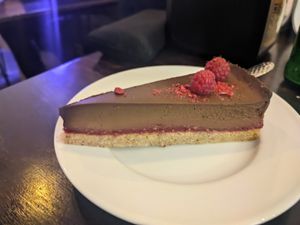 Chocolate mousse cake at Mazā Terapija in Riga